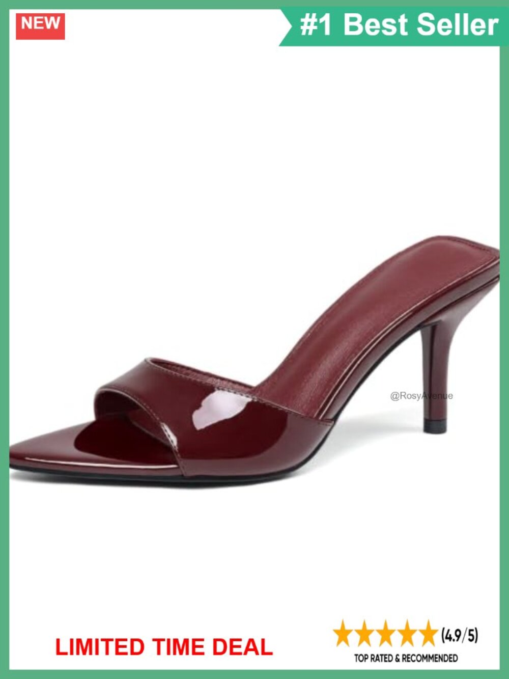 Kitten Heel Mules Peep Toe Pointed Slip On Sandals Faux Leather Slingback Heels